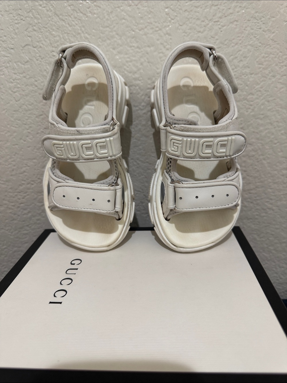 Gucci Kids Cream/White Logo Double-Strap Sandals